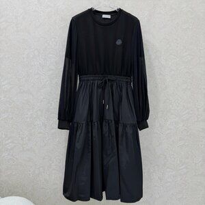 Moncler New Black Dress with Mesh Trim Sleeves